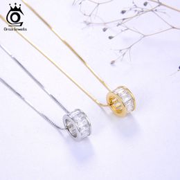 Pendant Necklaces ORSA JEWELS Trendy Round Real 925 Sterling Sliver Neck Chain for Women Jewellery Engagement Gift OSN178 230202