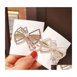 Hair Clips Barrettes Fashion Jewelry Hollow Out Bowknot Hairpin For Women Retro Faux Pearl Rhinestone Clip Duck Beak Bobby Pin Lad Dhecj