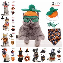 Dog Apparel Pet Halloween Set Cat Funny Hat Triangle Scarf Pumpkin Headwear Accessories Puppy