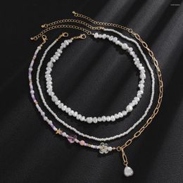 Choker Cute Heart Flower Star Baroque Pearl Collar Necklace Simple Women Girls Bohemia Korean Handmade Clavicle