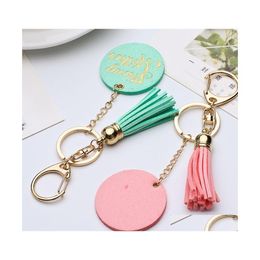 Key Rings Disc Tassel Keychain Bronzing Letter Pendant Leather Chain Bag Mother Day Party Gift Supplies 5 Colors 1254 B3 Drop Delive Dhbus