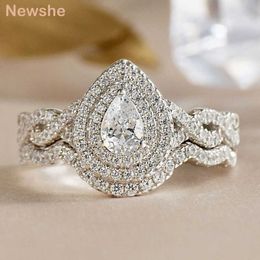 Solitaire Ring Newshe Halo Pear Cut AAAAA Cubic Zircon 925 Sterling Silver Infinity Engagement s For Women Wedding Band Bridal Set Y2302