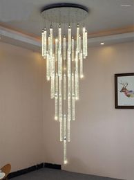 Chandeliers Custom Modern Luxury Stair Hanging Lamp Crystal Pendant Lights For Lobby Design Style Chandelier Staircase Lighting