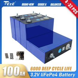 100Ah Lifepo4 3.2V 4/8/16/32PCS Battery Solar Rechargable Battery Cell DIY 12V 24V 48V For RV and Solar power generation storage