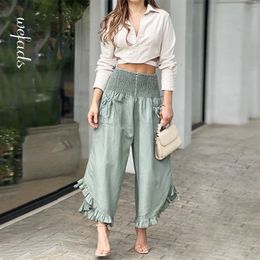 Womens Two Piece Pants Wefads Women Set V Neck Sexy Solid Lapel Cutout Long Sleeve Shirt With Button Top Loose Wide Legs Casual Sets 230202