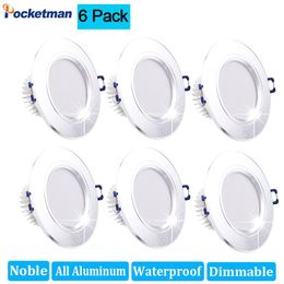 Downlights 6Pcs/Lots Noble All Aluminium Dimmable 6 LED Downlight Waterproof Warm White Cold Recessed Lamp Spot Light 220V Home