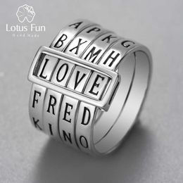 Solitaire Ring Lotus Fun Real 925 Sterling Silver Natural Handmade Fine Jewelry Rotatable Can Make Different Words s for Women Bijoux Y2302