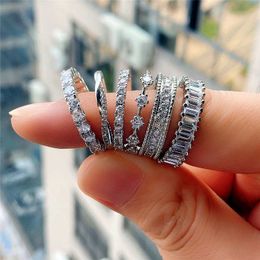 Solitaire Ring Luxury Silver Color Band Finger Rings for Women Inlay Dazzling CZ Engagement Wedding cessories Trendy Jewelry Wholesale Y2302