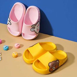 Slipper New Cute Bear Rabbits Cartoon Children Slippers Baby Girls Indoor Soft Summer Solid Yellow Non-slip Casual Shoes for Boys