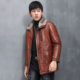 Genuine leather fur jacket mink fur coat men winter clothing thick warm tops outerwear windbreakers waterproof plus size brown black