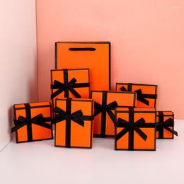 Gift Wrap Jewelry Box Delicate Bow Tie Orange Style Packaging Wedding Earrings Necklace Display Holder Storage Wholesale