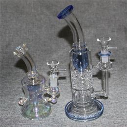 Rainbow Green Blue Hookahs Thick Glass Bongs Smoking Glass Pipes Tall Recycler Dab Rigs Water Bong With 14mm Bowl Male