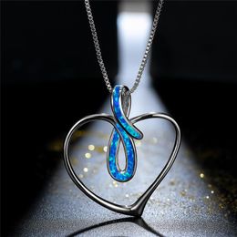 Pendant Necklaces Cute Female Love Heart Necklace Rose Gold Silver Colour Chain Charm White Blue Opal Infinity For WomenPendant