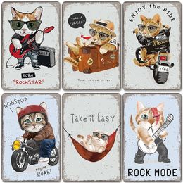 Cool Cat Vintage Metal Tin Signs Poster Enjoy Life Animal Metal Plate Sign Retro Plaque Pet Shop Bar Pub Home Wall Decor 20cmx30cm Woo