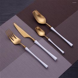 Dinnerware Sets White Gold Stainless Steel High-End Tableware Kitchen Utensils 4Pcs Knife Fork Spoon Set Creative Cutlery