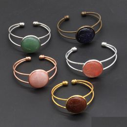 Bangle 10Pcs Different Handmade Gemstone Bangles Round Agate Quazt Stone Opening Sier Gold Copper Bracelets For Women Jewelry Love W Dh46D