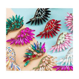 Stud Bohemina Fashion Jewelry Feather Earrings For Women Colorf Diamond Rhinestone Angel Wing Drop Delivery Dhgfv