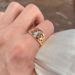 Cluster Rings Vintage Hollow Embossed 585 Gold Wide Face For Women Inlay Natural Zircon Ethnic Golden Jewellery WomenDaily Finger