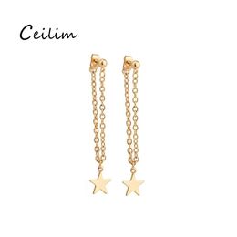 Stud Tassel Gold Colour Star Design Chain Angle Long Earrings Statement Dangle For Wedding Party Jewellery Wholesale Drop Delivery Otgnz