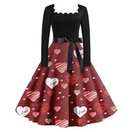 Casual Dresses Luxury Long For Women Valentine's Day Print High Waist Sleeve Dress Winter Clothing Vestidos Mujer