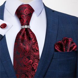 Bow Ties DiBanGu 8.5cm Red Paisley Striped Men Silk Tie Formal Wear Business Suit Wedding Party Luxury Necktie Hanky Set For Gift