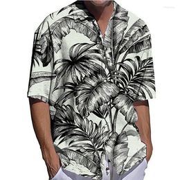 Men's Casual Shirts Fashion Men Oversized Shirt Leaf Print Half Sleeve Tops Men's Clothing Hawaiian Vacation Cardigan Blouses High-End