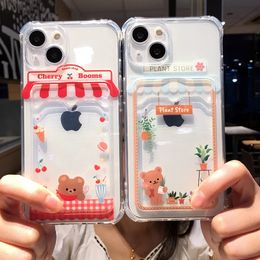 New cases Cute Cartoon Bear Wallet Card Pocket Holder Phone Case For iPhone 14 Pro Max 13 12 11 X XR XS 7 8 Plus Transparent Shockproof