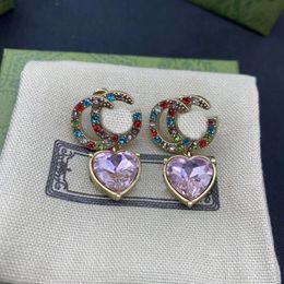 Color diamond light pink peach heart charm earrings luxury brand designer for women. Fashion brand designer jewelry earing bridal aretes high quality with box