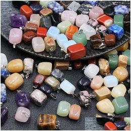 Pendant Necklaces Irregar Crystal Square Shape Colorf Jade Natural Stone Mixed Necklace Jewellery Accessories Making Wholesale Dhgarden Dhfda