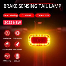 Lights Cycling Tail Lamp Smart Rear Light Bicycle LED Brake Sensing Taillight USB Rechargeable Waterproof Bike Accessories 0202