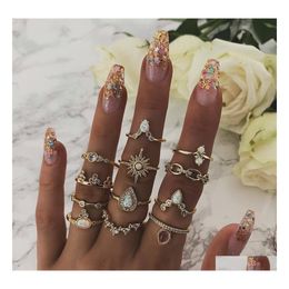 Band Rings Bohemian Fashion Jewellery Opal Ring Set Rhinstone Drop Water Crown Stacking Midi 12Pcs/Set Delivery Dhwvd