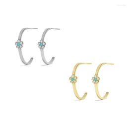 Hoop Earrings Europe And America Turquoise Fashion Blue Flower Zircon Stud Earring Simple Shiny Crystal Jewelry Piercing Pendientes