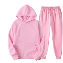 Women's Two Piece Pants 2Pcs Sport Suit Fitness Solid Colour Tracksuits Hooded Pullover Sweatpants Sweatshirt Casual Sets Sportswear Male 230203