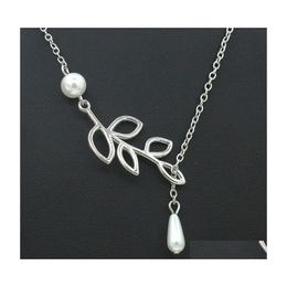 Pendant Necklaces Pearl Necklace Sier Leaf Imitation Drop Cross Jewellery Gift Luckyhat Delivery Pendants Dh0Lz