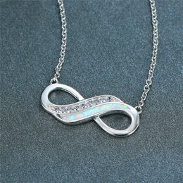 Pendant Necklaces Boho Female Blue White Opal Necklace Charm Silver Color Chain For Women Cute Infinity Wedding NecklacePendant