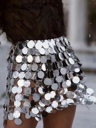 Skirts Sexy See Through Metal Sequin Mini Skirt Women Summer Beach Club Party Pencil s Woman Rave Festival Clothing