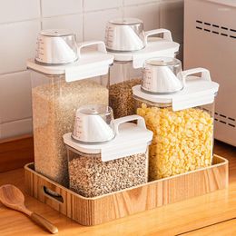 Storage Bottles Sealed Grain Box Transparent Rice Bucket Jars With Measuring Cup Hand-held Moistureproof Tank Bottle Pet Food Containers