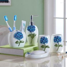 Bath Accessory Set Resin Bathroom Kit Shampoo Lotion Bottle 5 Piece Household Mouthwash Cup Relief Pattern Wash Soap Dish Toothbrush Holder