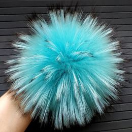 Berets 15-16cm Fur Raccoon Pom Huge Pompoms Turquoise Poms Real Pompom For Hat Beanie Holiday Gifts