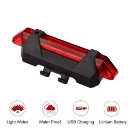 s Waterproof 5 LED Bicycle Rear Lamp USB Rechargeable Bike Tail Mini Safety Warning Light for Night Cycling 0202