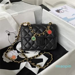 7A new women's bag leather designer square fat mouth cover bag luxury enamel gold coin drop chain gold coin hangers flap fashion shoulder crossbody bag hundred AS3737