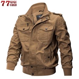 Mens Jackets 100% Cotton Plus Size 5XL Spring Autumn Multipocket Military Bomber Jacket Male Casual Air Force Flight Coat 230203