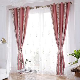 Curtain Wholesale And Custom Nordic Style For Children's Bedroom Living Room Cotton Linen Jacquard Stripe Stitching Curtains