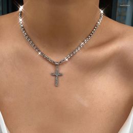 Choker Gothletic Simple Cupchain Rhinestone Cross Charm Collar Necklaces & Pendants Women's Fashion Jewellery 2023