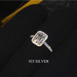 Solitaire Ring Luxury Emerald cut 2ct Diamond cz Promise ring White Gold Filled Engagement Wedding Band Rings for women Bridal Party Jewelry Y2302