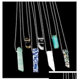 Pendant Necklaces Natural Stone Strip Bar Necklace Rose Red Blue Amethyst Crystal Green Aventurine Rec Stainless Steel For W Dhgarden Dh9Iw