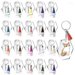 Keychains Acrylic Transparent Discs Clear Hexagon Keychain Blanks With 30Pcs Key Chains Colorful Tassel Pendants Fred22