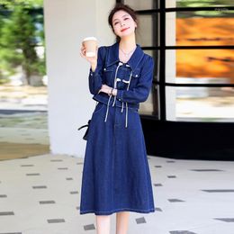 Casual Dresses The Goods Web Long Cowboy Two-piece Lightly Cooked Wind Restoring Ancient Ways Female 2023 Autumn Wear Skirt Dress