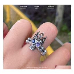 Band Rings Fashion Jewellery Copper Sier Plated King Skl Ring For Women Light Luxury Niche Design Blue Purple Zircon Skls Drop Delivery Dhxb6