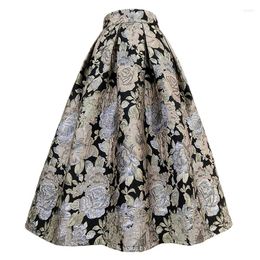 Skirts 2023 Spring Fall Women High Waisted Dobby Floral Ball Gown Skirt Woman Clothes Vintage Flower Jacquard